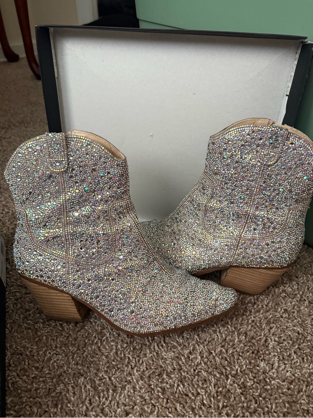 Betsey Johnson Crystal Embellished Ankle Boots